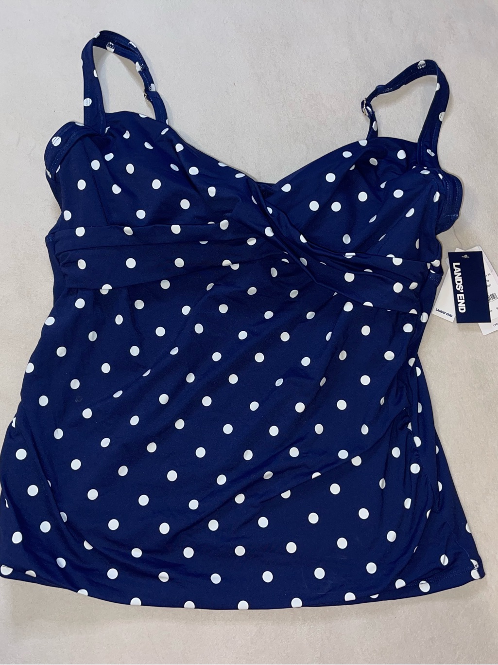 Lands' End Navy And White Polka Dot Swim Tankini Top